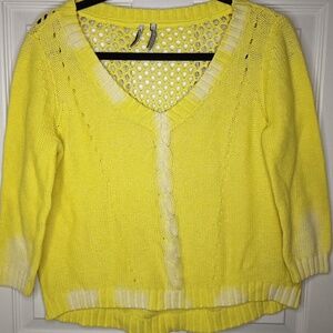 Guess Yellow & White Ombre Net Back Cable Knit Sweater Oversized XS